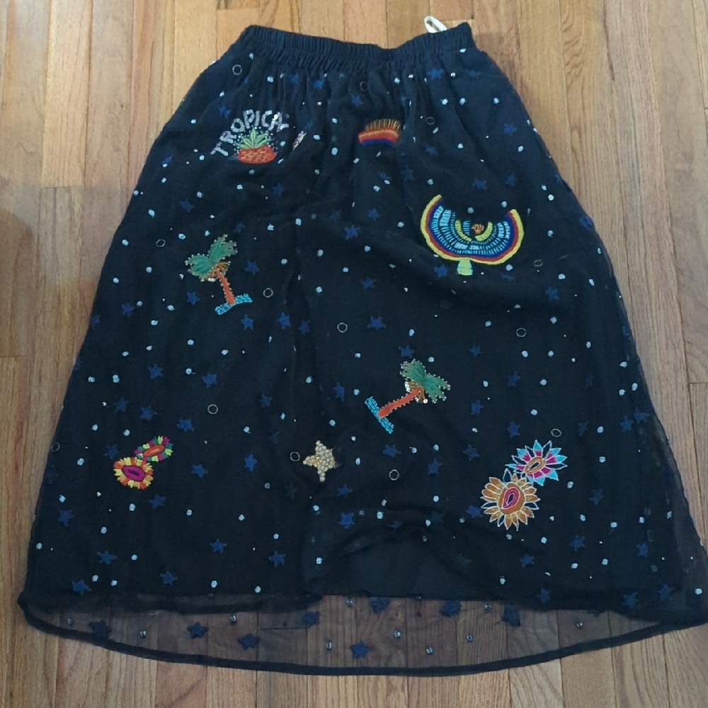 Farm RIO Embroidered Black Skirt